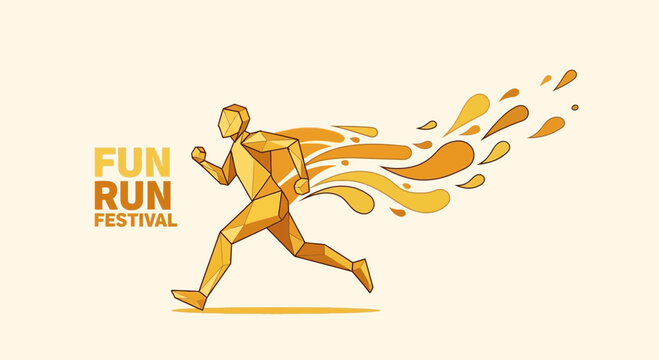 Geometric Runner Design, Colorful Fun Run Festival Illustration, Vector Graphic, Sport Event