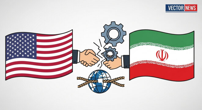 International business partnership handshake between usa and iran symbolizing global cooperation and diplomacy with gear and globe