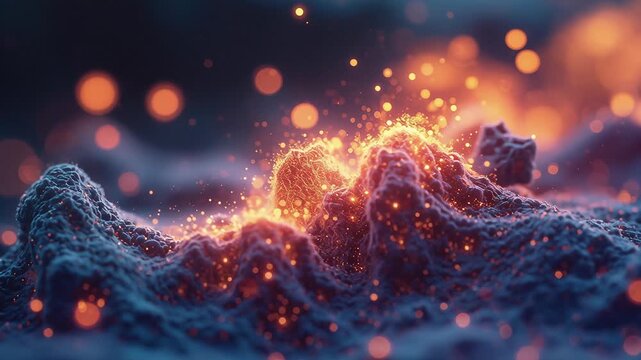 Futuristic Landscape with Glowing Particles and Terrain Features
