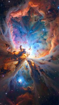 Vibrant nebula with swirling clouds of gas and dust