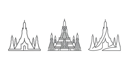 Naklejka premium Minimalist Line Art of Wat Arun Temple Bangkok