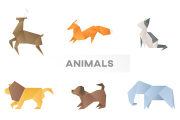 Fototapeta premium Animals paper craft png illustration side view set