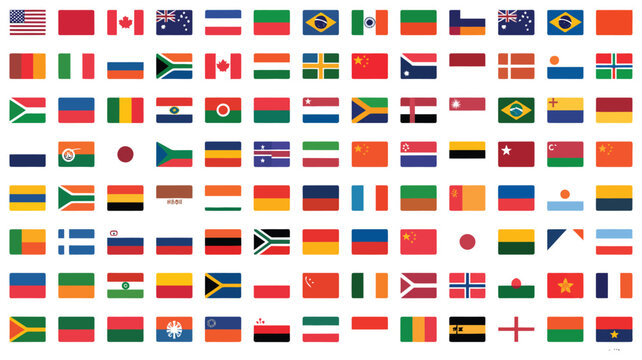 Collection of all national flags of the world arranged in grid layout design 