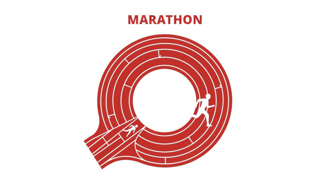 Graphic Illustration Depicting Running Track And Marathon With Silhouettes In Action