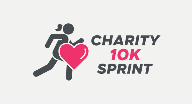 Heart Shape Emblem With Charity Run Icon And Typography For Fundraising Events
