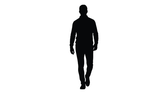A full body silhouette of a man standing and facing forward against a plain white backdrop