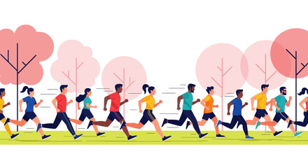 Fototapeta premium Group Of Diverse People Exercising In Park Running For Health And Wellness Together