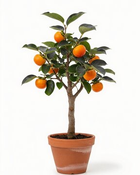 Persimmon Chocolate Mini Tree (Diospyros kaki) &ndash; White Background.