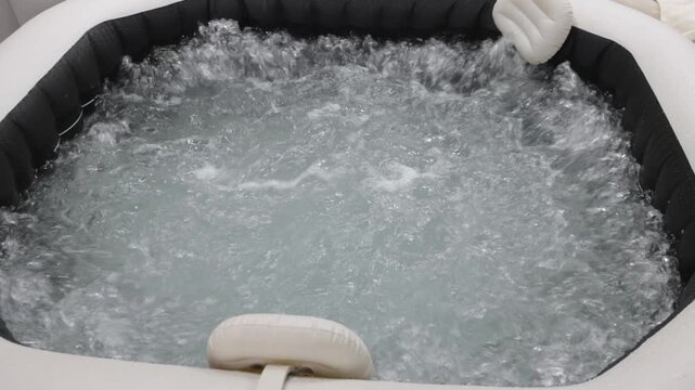 Water Jet Bubbles in Inflatable Hot Tub Relax Spa
