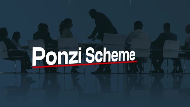 Ponzi Scheme Meeting: A shadowy meeting scene depicts a group of individuals engrossed in a discussion, the looming presence of financial deceit hanging in the air.