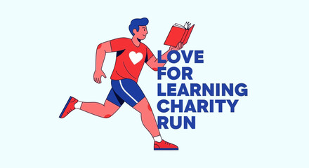 Fototapeta premium Illustrated Athlete Running While Reading Book Concept For Charity Event