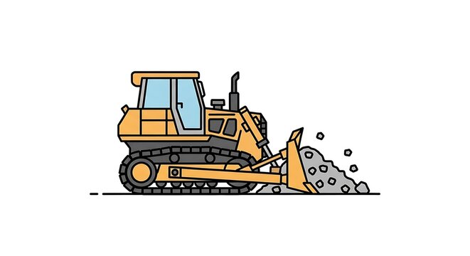 Yellow bulldozer pushing pile of dirt and rocks on construction site