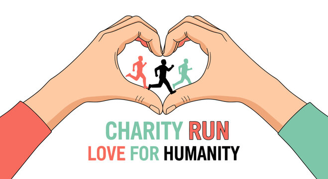 Hands Forming Heart Shape With Running Figures And Charity Message