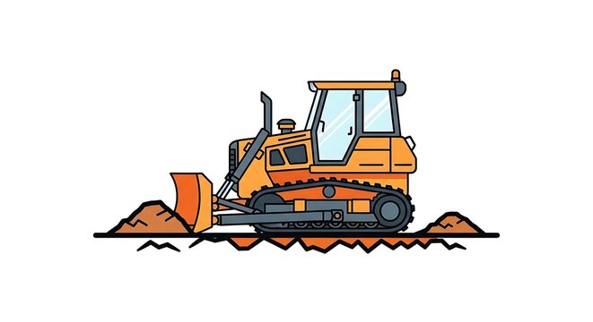 Bulldozer moving earth on construction site. crawler dozer is an industrial heavy equipment machine