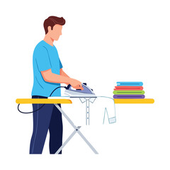 Fototapeta premium Man Ironing Clothes on Ironing Board