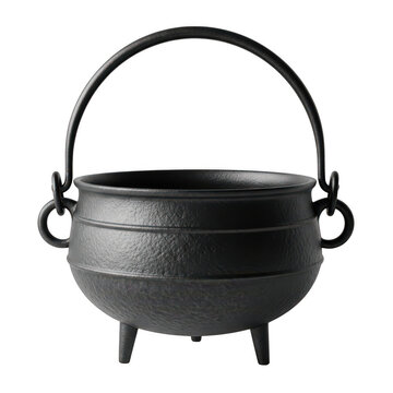Black cast iron cauldron with handle