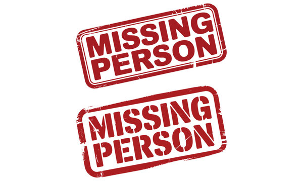 Missing person stamp design with bold red text illustration