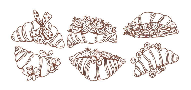 Croissants in doodle style set on white background
