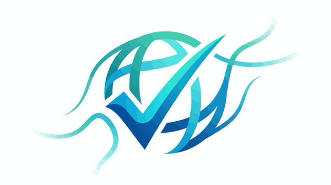 Abstract Artistic Design Featuring a Blue Check Mark and Swirls.