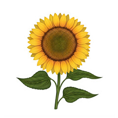 Obraz premium Vibrant sunflower with bright yellow petals and green leaves