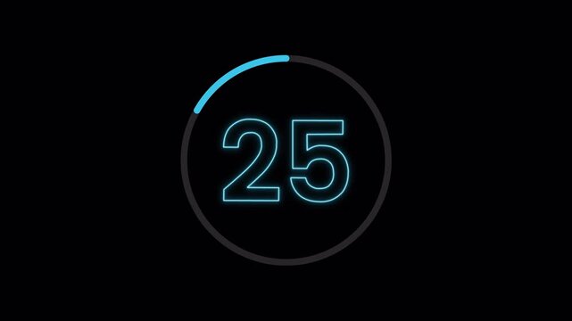 Neon blue thirty countdown timer Start from 30 to 0 seconds