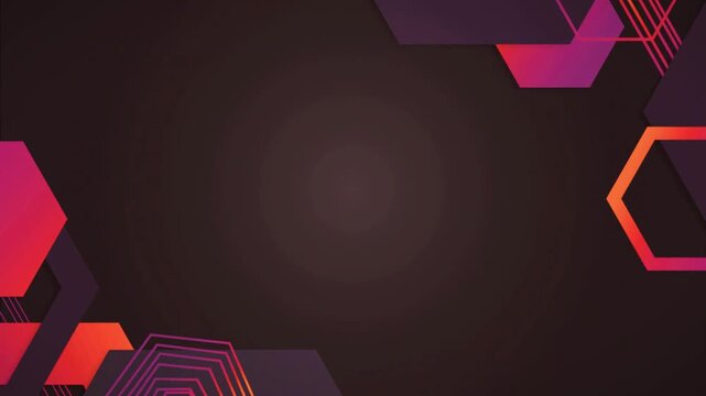 Red hexagon decorative corners with dark maroon polygons and thin glowing lines for video design.