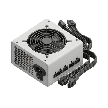 White Modular Computer Power Supply Unit with Cables Isometric View