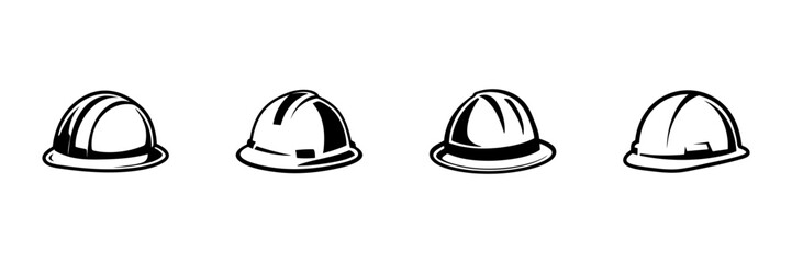Fototapeta premium Hard Hat Icons In Hand Drawn Style Set. Construction Safety, Worker Protection, Industrial Equipment Doodle Sketch Collection. Occupational Safety Symbols. Isolated Vector Illustration