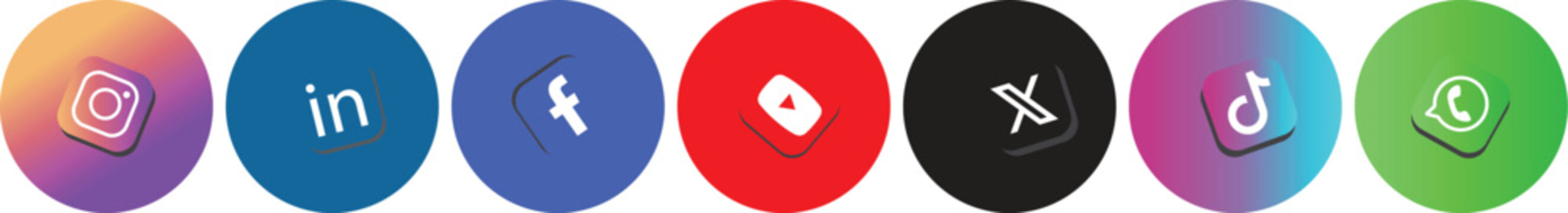 Dhaka, Bangladesh - April 7, 2025:  Social Media Icons Collection with Colorful Rounded App Symbols on png Background
