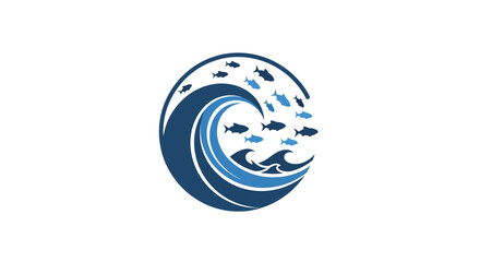 Wave with swimming fish illustration. © kancil