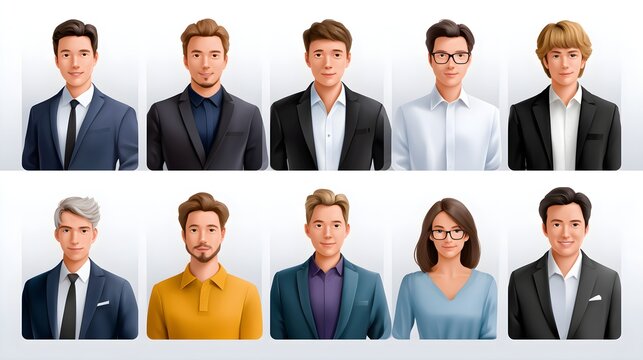 Business people team for corporate leadership and professional networking. Diverse group of avatars for human resources, recruitment, and office success.