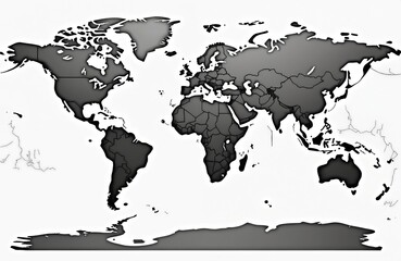 Obraz premium World map graphic shows continents, countries with political borders. Detailed globe illustration depicts landmasses on white background. Cartography design for geography education or travel planning.