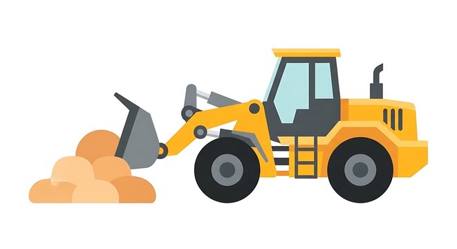 Yellow front end loader moving dirt construction site heavy machine equipment industrial operation vehicle
