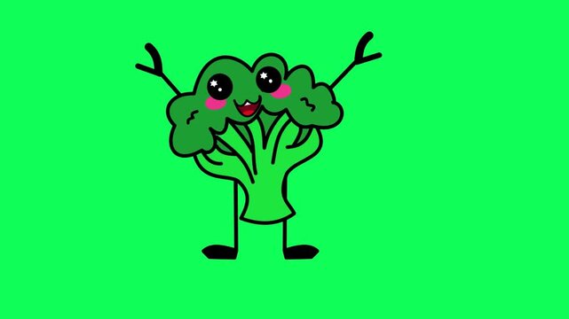 broccoli jumping happily cute kawaii design looped animatio