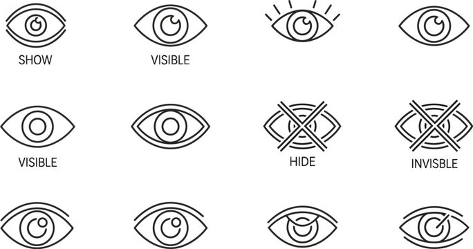 A collection of various eye icons illustrating visibility and invisibility concepts