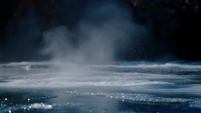IMAX Macro of Lava Droplets Splashing on Icy Ground with Frozen Steam 4K