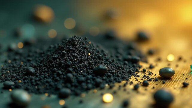 Pile of Black Powder with Granules on a Textured Surface