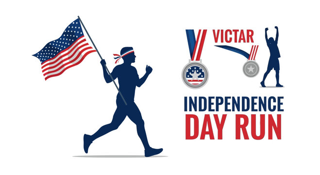 Independence Day Runner With American Flag Symbolizes Celebration And Victory Achievement