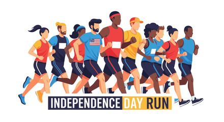 Fototapeta premium Independence Day Run: Diverse Group Of People Participating In Festive Race