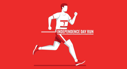 Obraz premium Independence Day Run: Dynamic Athlete Silhouette in Vibrant Red and White Design