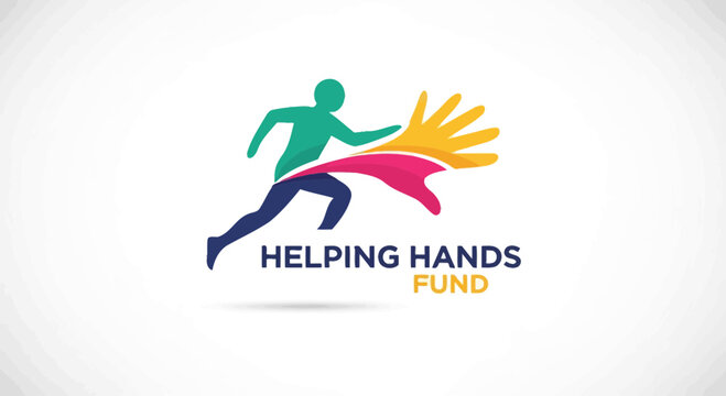 Inspiring Charity Logo of a Runner Handing Assistance to a Larger Open Hand Giving,