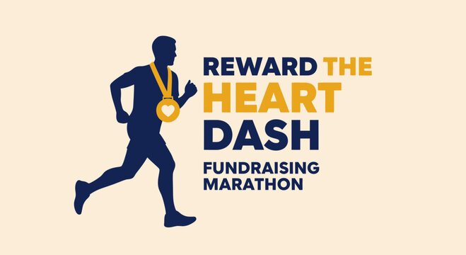 Inspiring Charity Run Depicting Reward And Heart Emblem For Fundraising Marathon