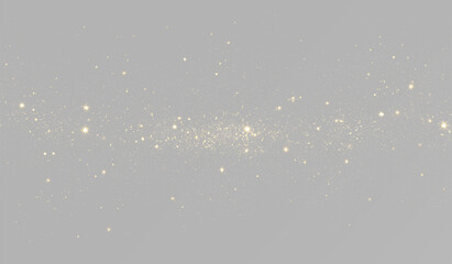 Golden glitter dust horizontal overlay. Isolated sparkling particles on transparent background  © theladydarina