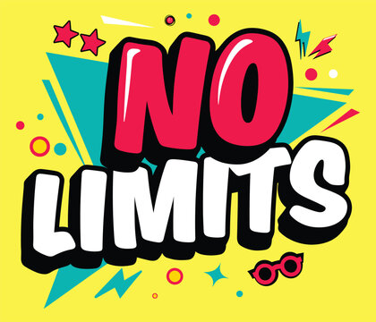 Colorful no limits motivational quote with abstract shapes and symbols