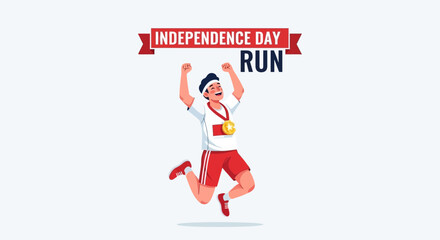 Obraz premium Joyful Runner Celebrating Independence Day With Medal Illustrative Design Concept