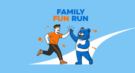 Fototapeta premium Joyful Family Fun Run Illustration: A Sporting Activity With A Cheerful Bear
