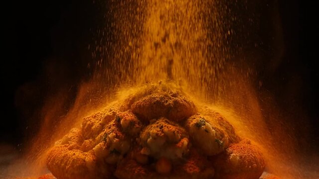 Explosion of Turmeric Powder Captures the Essence of Indian Street Food with Pani Puri Inspiration