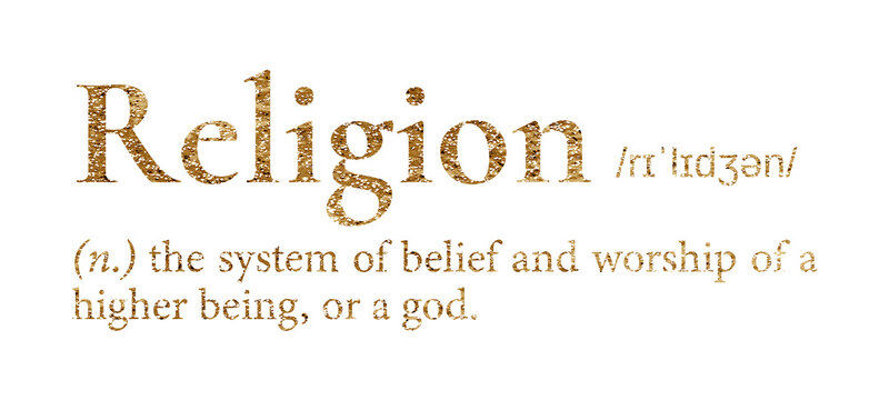 Religion png dictionary word sticker, gold font, transparent background