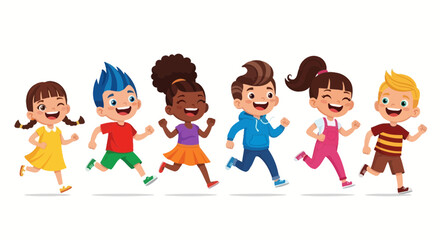 Fototapeta premium Joyful Group Of Diverse Children Running, Smiling, and Expressing Delightful Energy Forever