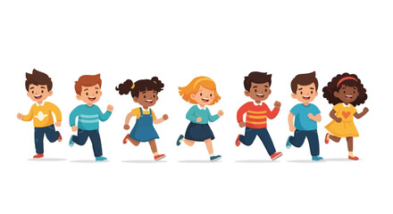 Fototapeta premium Joyful Kids Running Together in a Vibrant Illustration of Friendship and Playtime